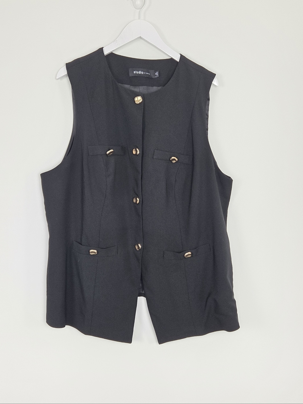 Torrid Studio Black Crepe Gold Button Sleeveless Vest Plus Size 3 - Picture 4 of 12